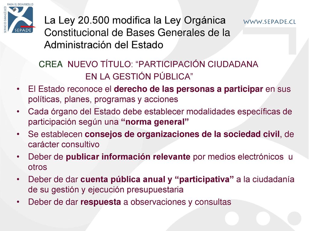 La Ley modifica la Ley Orgánica Constitucional de Bases Generales de la Administración del Estado
