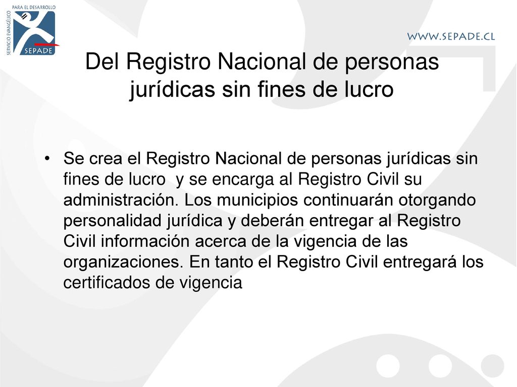 Del Registro Nacional de personas jurídicas sin fines de lucro