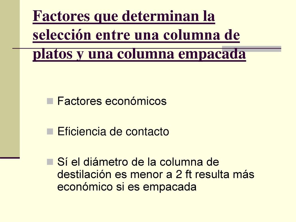 Factores que determinan la selección entre una columna de platos y una columna empacada