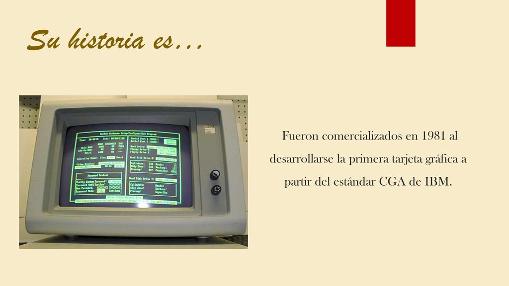 Su historia es… Fueron comercializados en 1981 al desarrollarse la primera tarjeta gráfica a partir del estándar CGA de IBM.