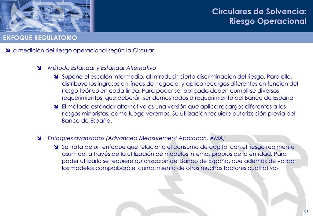 ENFOQUE REGULATORIO La medición del riesgo operacional según la Circular. Método Estándar y Estándar Alternativo.