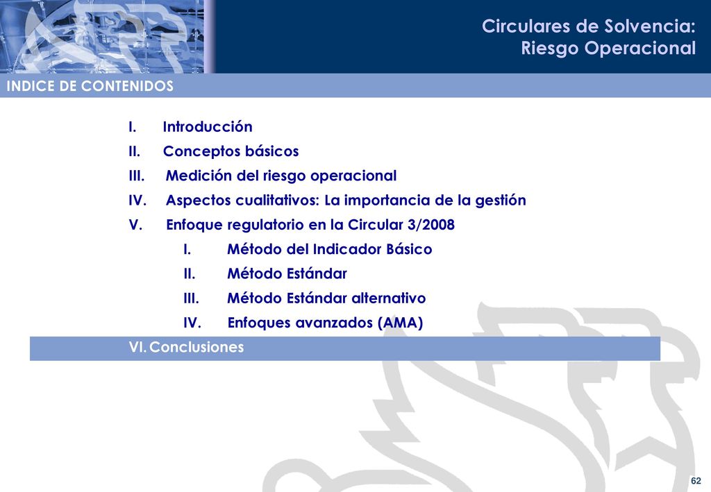 INDICE DE CONTENIDOS Introducción. Conceptos básicos. Medición del riesgo operacional. Aspectos cualitativos: La importancia de la gestión.