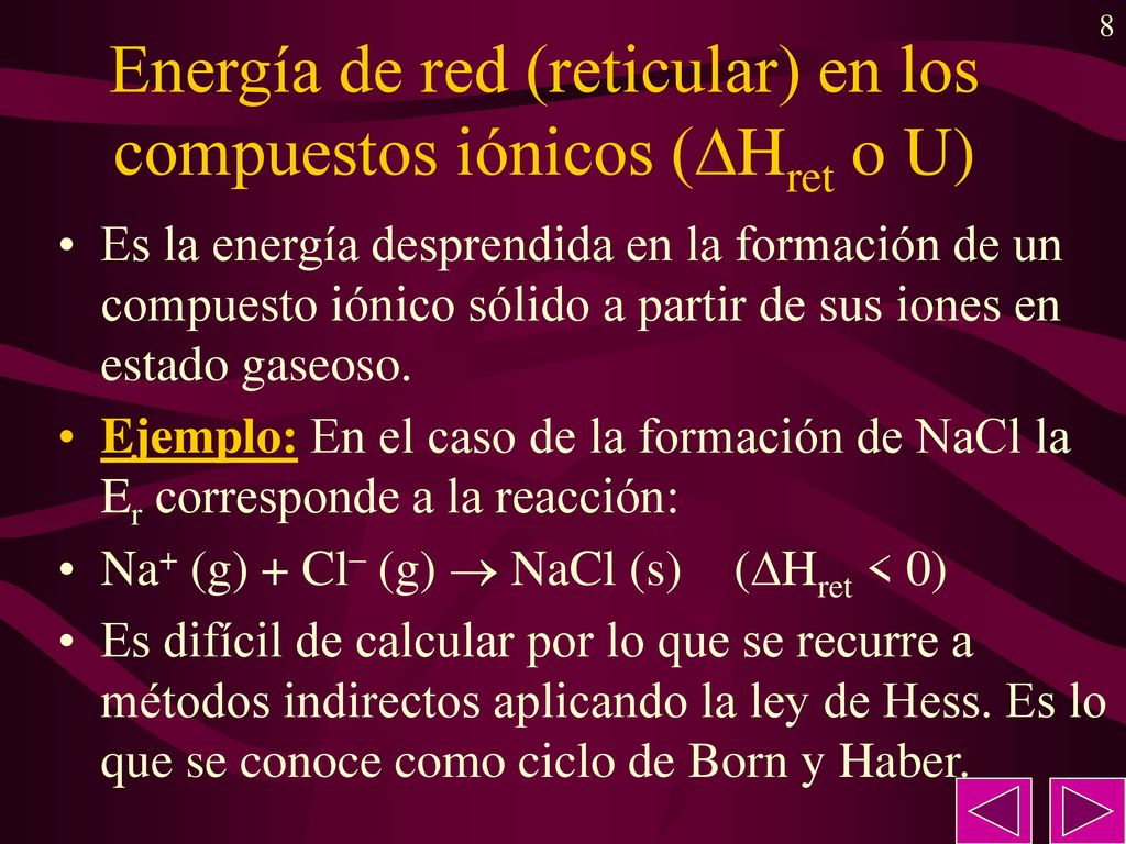 Energía de red (reticular) en los compuestos iónicos (Hret o U)