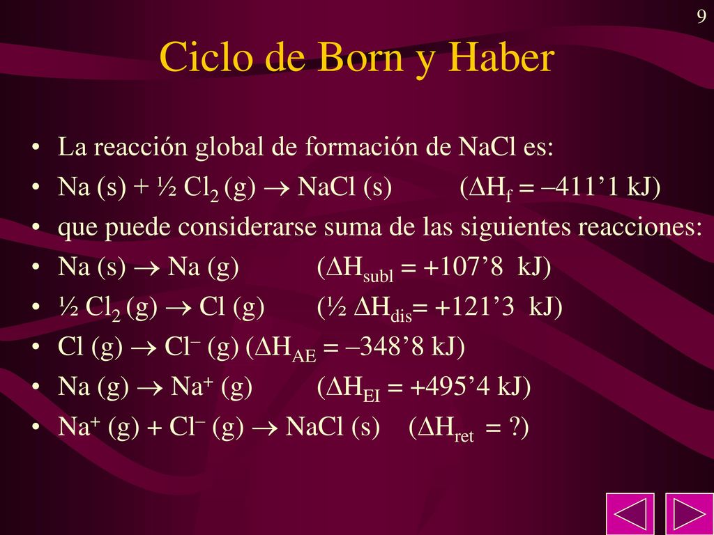 Ciclo de Born y Haber La reacción global de formación de NaCl es: