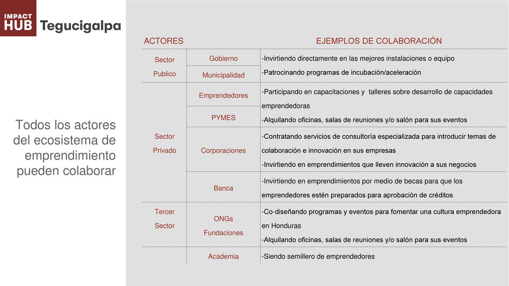 Todos los actores del ecosistema de emprendimiento pueden colaborar