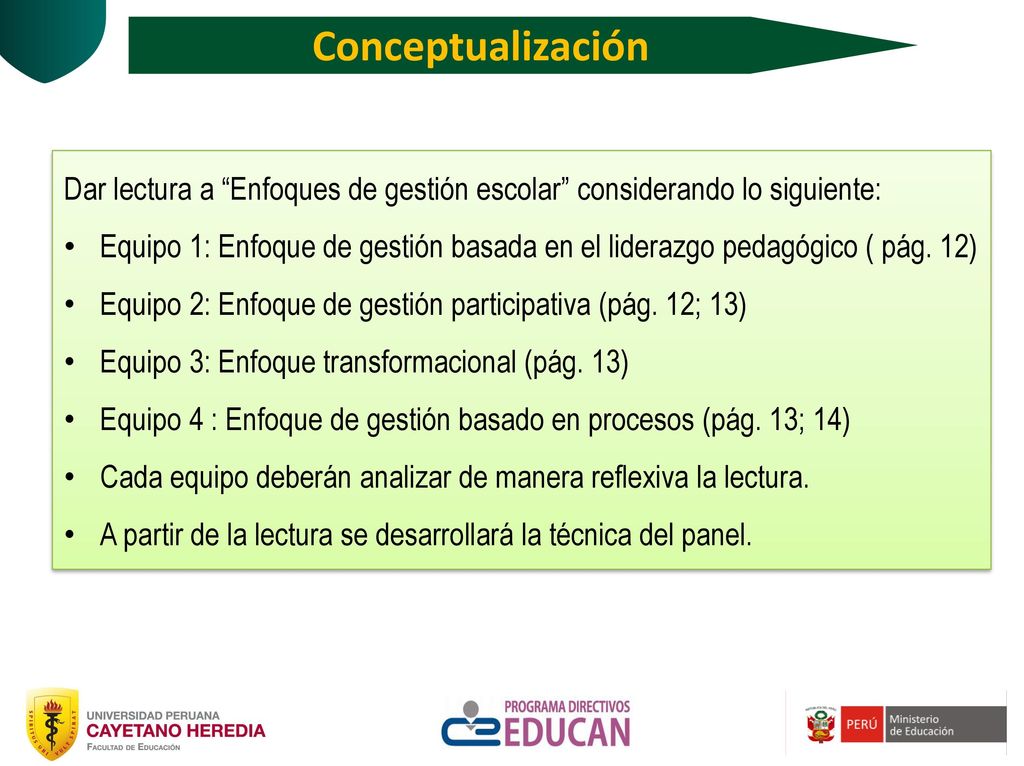 Conceptualización Dar lectura a Enfoques de gestión escolar considerando lo siguiente: