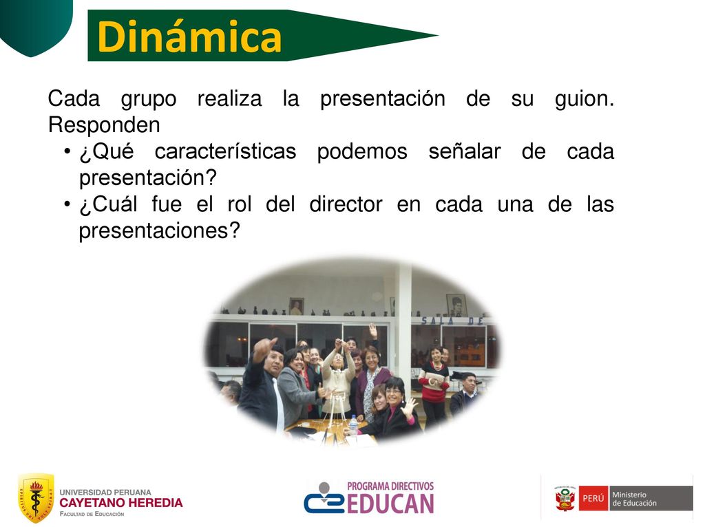 Dinámica Cada grupo realiza la presentación de su guion. Responden
