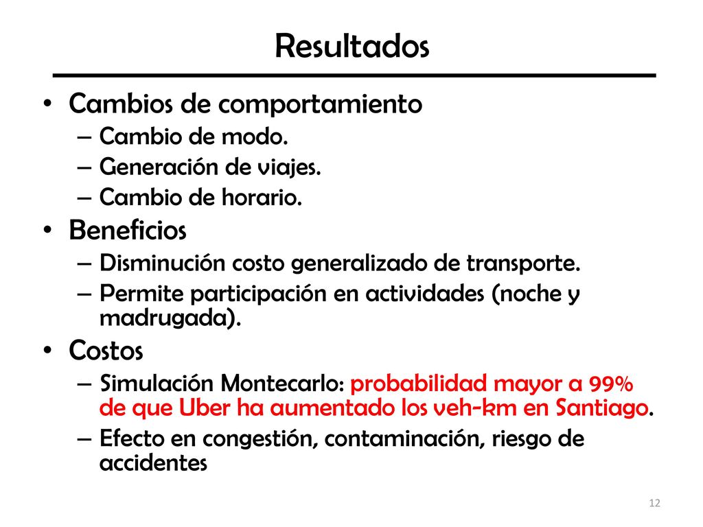 Resultados Cambios de comportamiento Beneficios Costos Cambio de modo.