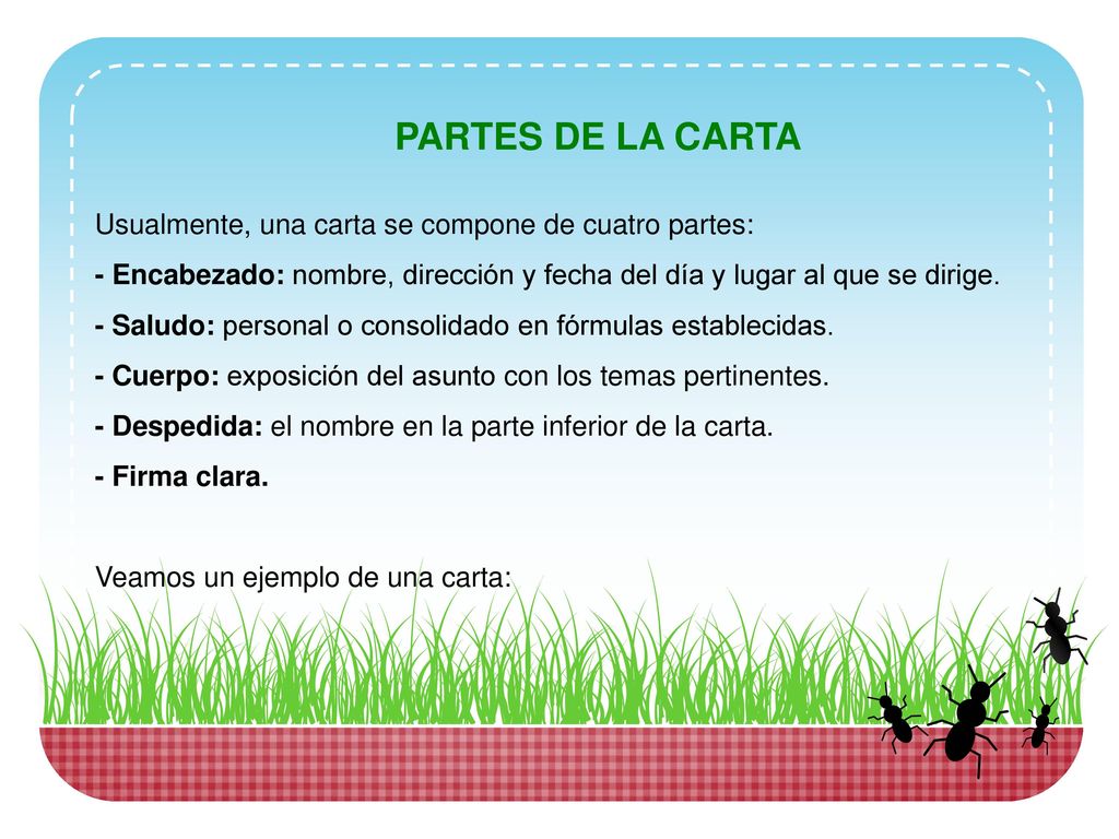 PARTES DE LA CARTA Usualmente, una carta se compone de cuatro partes: