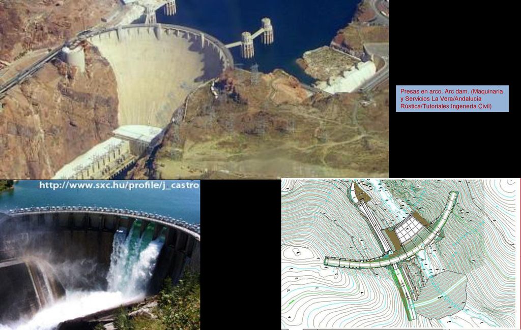 Presas en arco. Arc dam. (Maquinaria y Servicios La Vera/Andalucía Rústica/Tutoriales Ingenería Civil)
