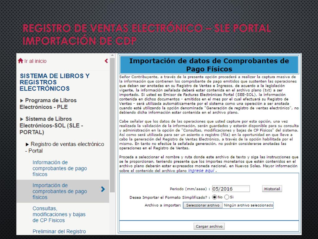 REGISTRO DE VENTAS ELECTRÓNICO – SLE PORTAL IMPORTACIÓN DE CDP