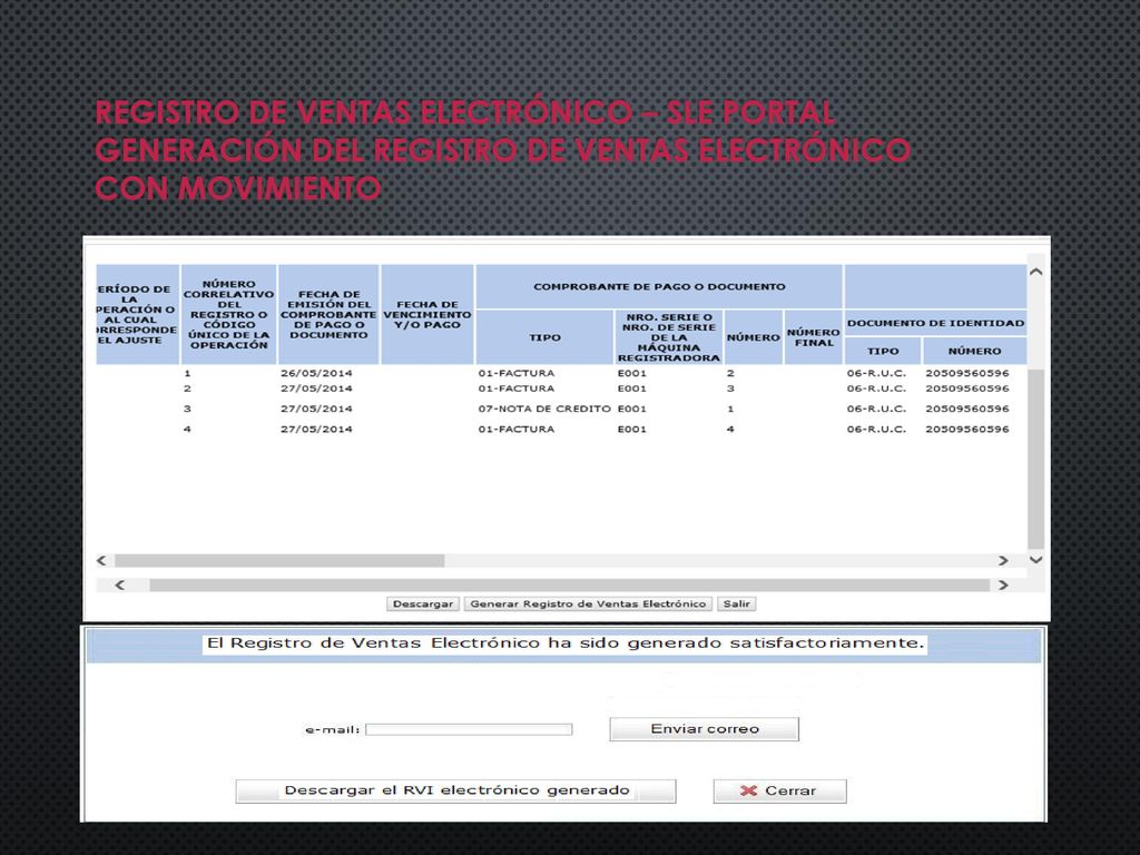 REGISTRO DE VENTAS ELECTRÓNICO – SLE PORTAL GENERACIÓN DEL REGISTRO DE VENTAS ELECTRÓNICO CON MOVIMIENTO