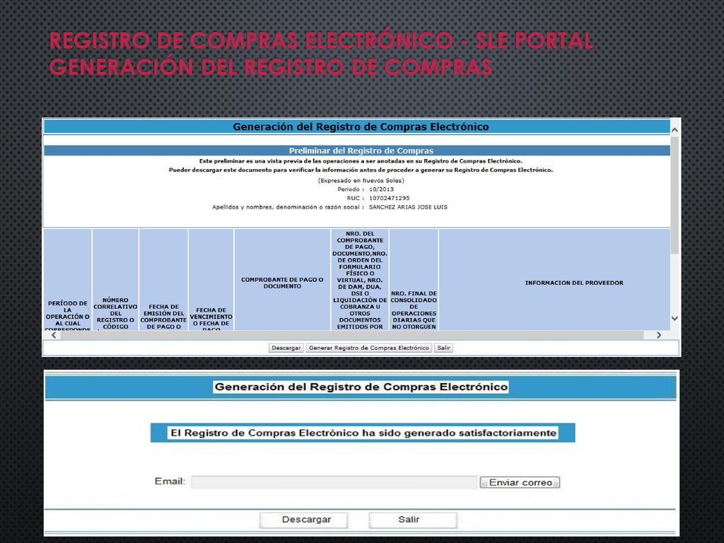 REGISTRO DE COMPRAS ELECTRÓNICO - SLE PORTAL GENERACIÓN DEL REGISTRO DE COMPRAS