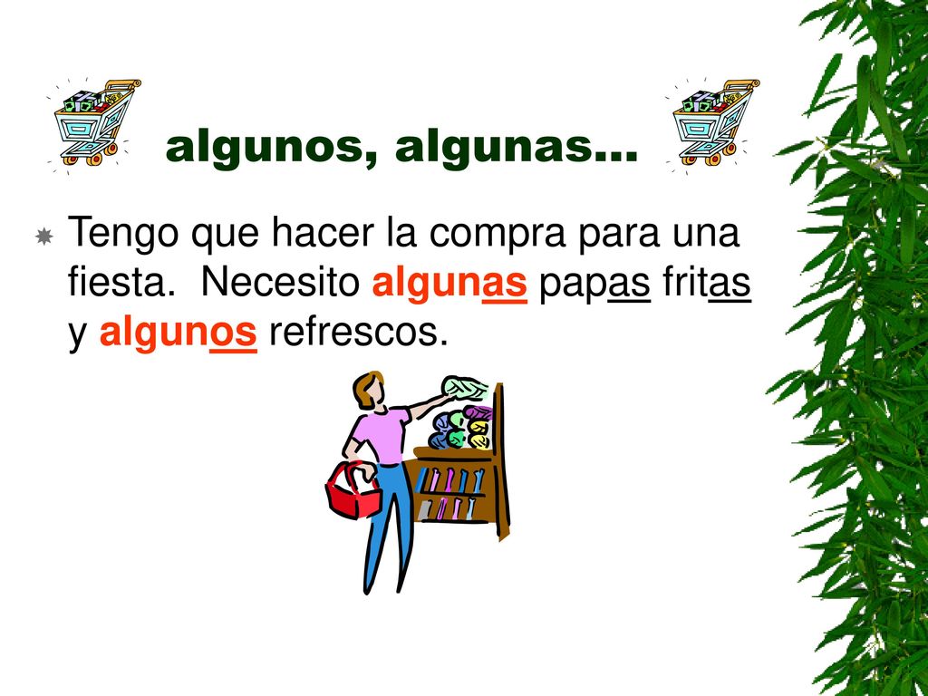 algunos, algunas… Tengo que hacer la compra para una fiesta.