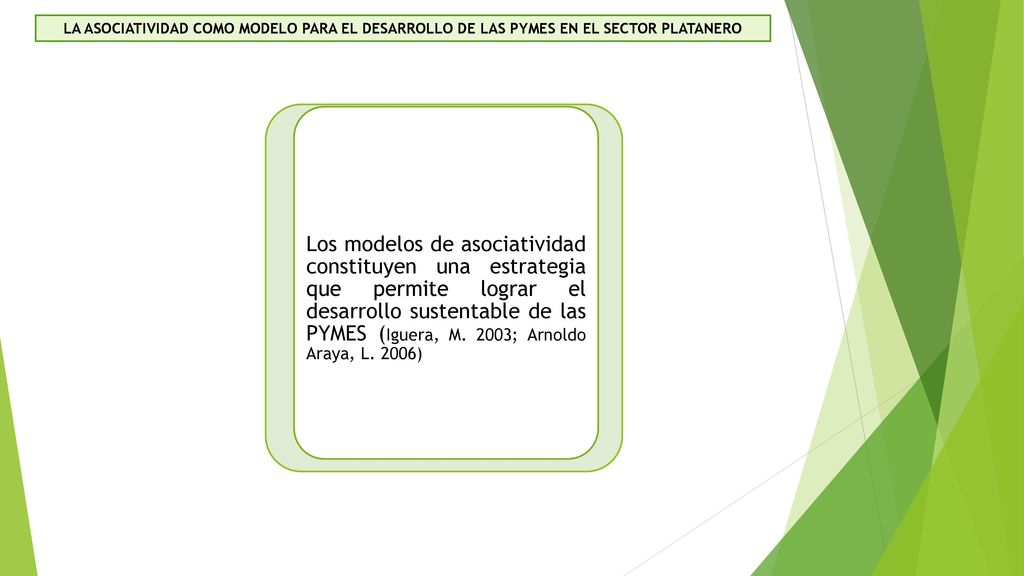 Los modelos de asociatividad constituyen una estrategia que permite lograr el desarrollo sustentable de las PYMES (Iguera, M. 2003; Arnoldo Araya, L. 2006)