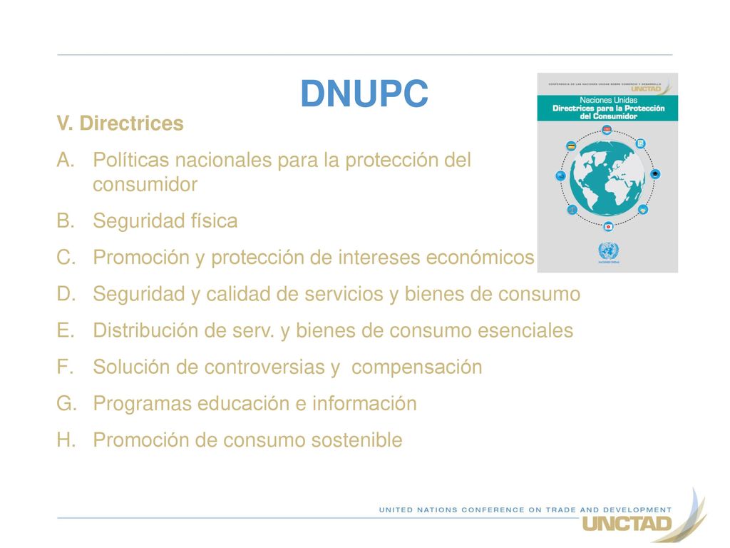 DNUPC V. Directrices. Políticas nacionales para la protección del consumidor. Seguridad física. Promoción y protección de intereses económicos.