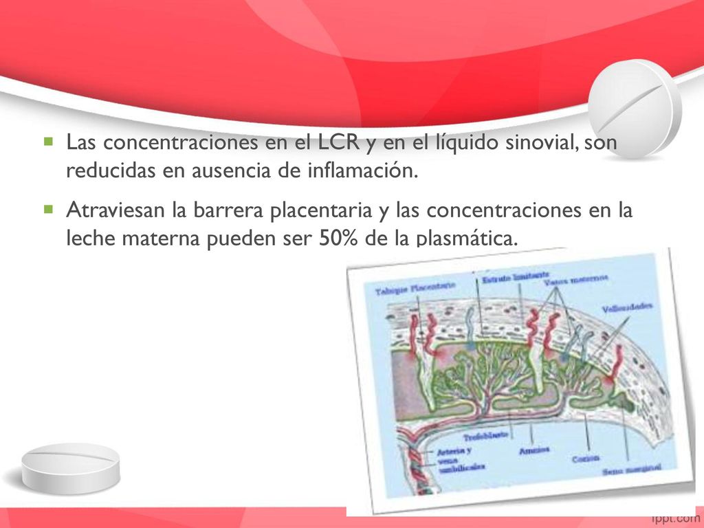 Las concentraciones en el LCR y en el líquido sinovial, son reducidas en ausencia de inflamación.