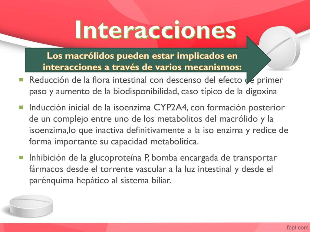 Interacciones Los macrólidos pueden estar implicados en interacciones a través de varios mecanismos: