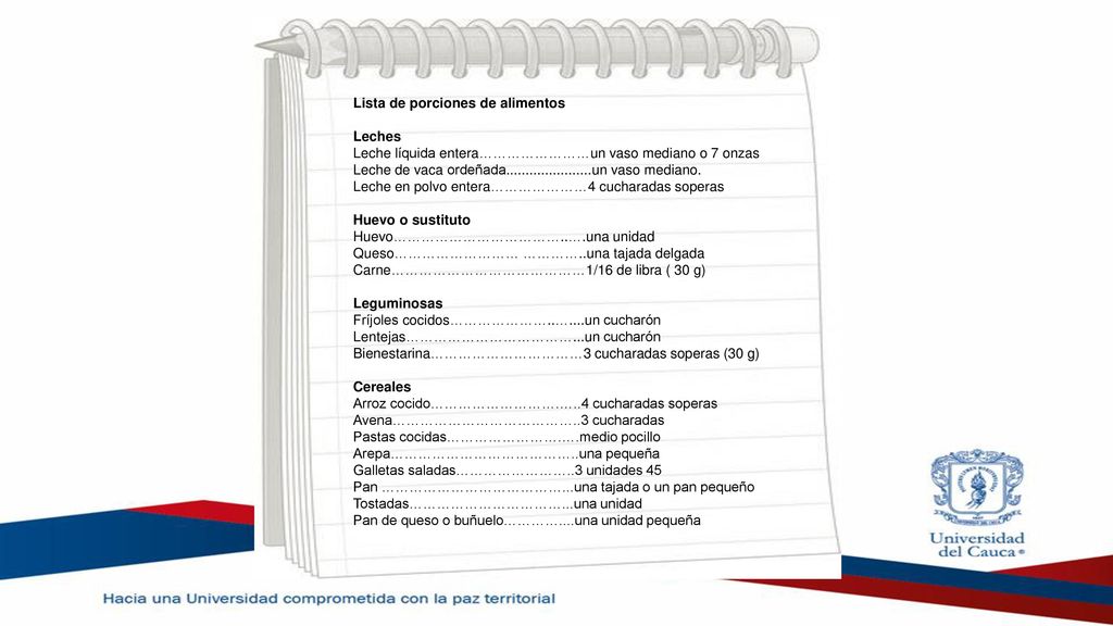 Lista de porciones de alimentos