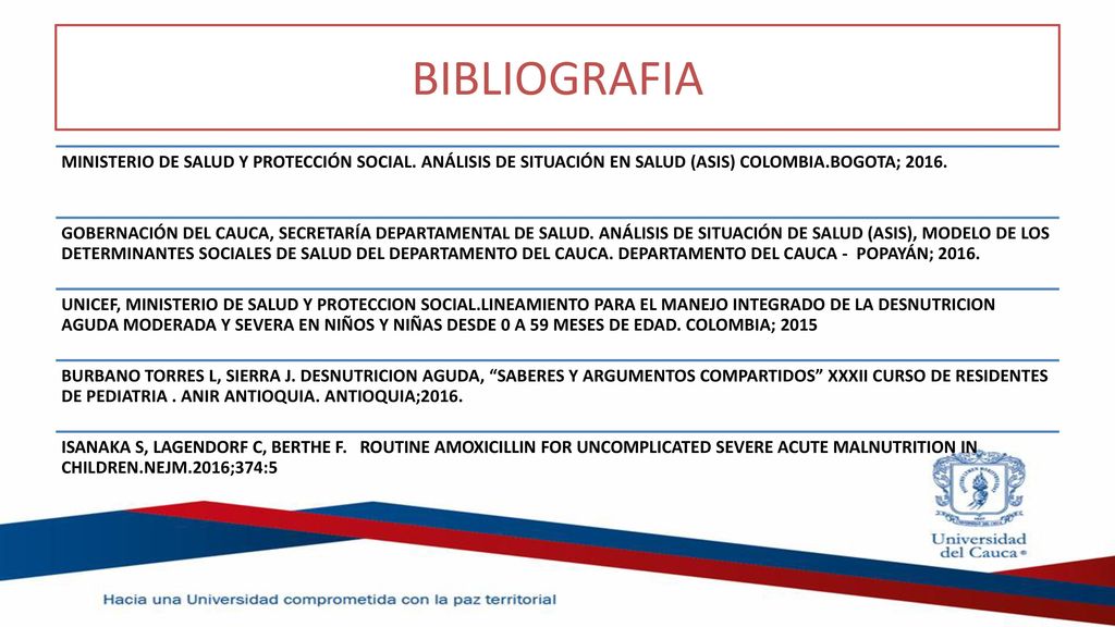 BIBLIOGRAFIA MINISTERIO DE SALUD Y PROTECCIÓN SOCIAL. ANÁLISIS DE SITUACIÓN EN SALUD (ASIS) COLOMBIA.BOGOTA;