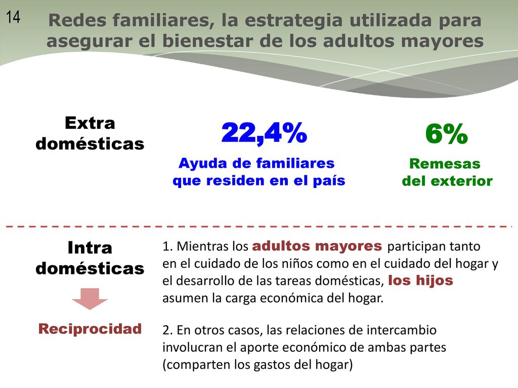 14 Redes familiares, la estrategia utilizada para asegurar el bienestar de los adultos mayores. Extra domésticas.