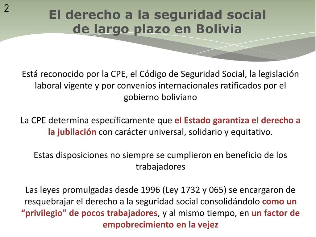 El derecho a la seguridad social de largo plazo en Bolivia