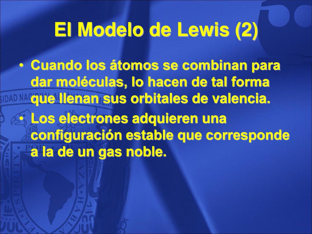 El Modelo de Lewis (2) Cuando los átomos se combinan para dar moléculas, lo hacen de tal forma que llenan sus orbitales de valencia.