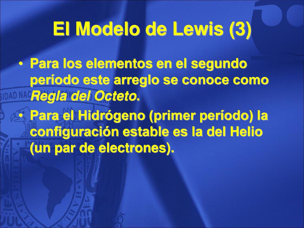 El Modelo de Lewis (3) Para los elementos en el segundo período este arreglo se conoce como Regla del Octeto.