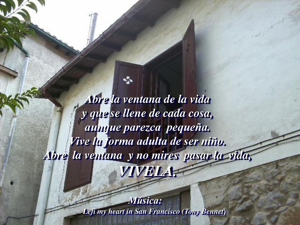 Abre la ventana de la vida y que se llene de cada cosa, aunque parezca pequeña. Vive la forma adulta de ser niño. Abre la ventana y no mires pasar la vida, VIVELA.