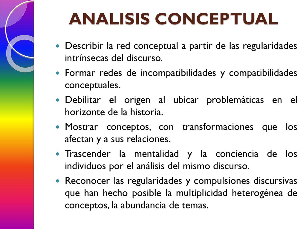 ANALISIS CONCEPTUAL Describir la red conceptual a partir de las regularidades intrínsecas del discurso.