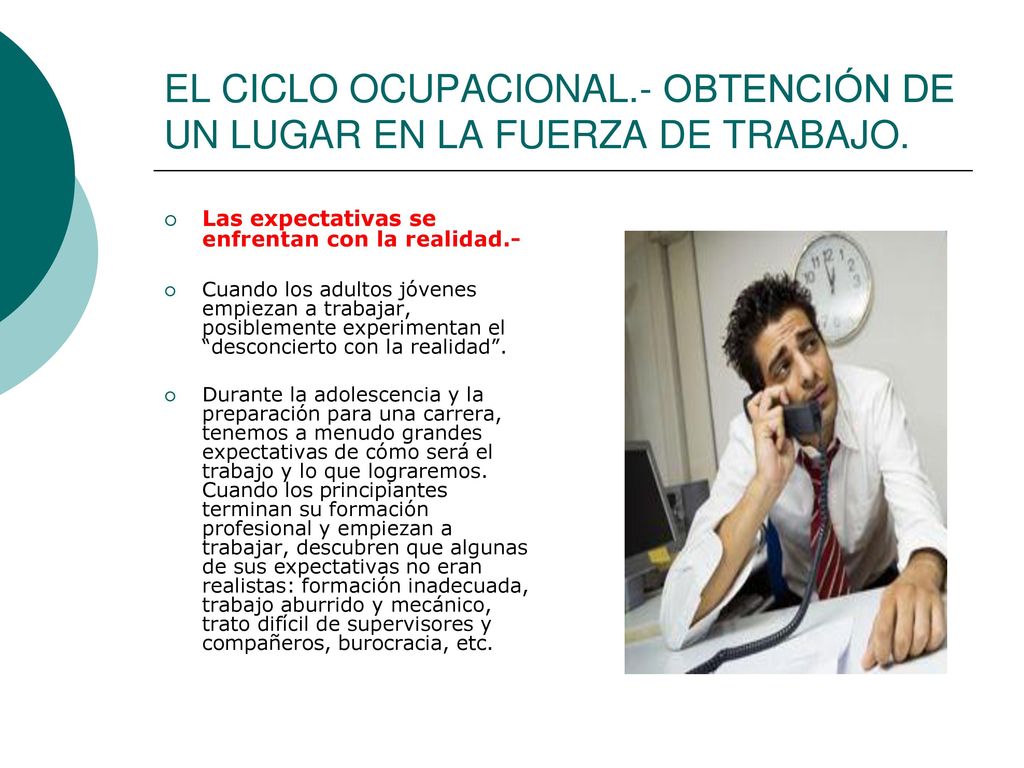 EL CICLO OCUPACIONAL.- OBTENCIÓN DE UN LUGAR EN LA FUERZA DE TRABAJO.
