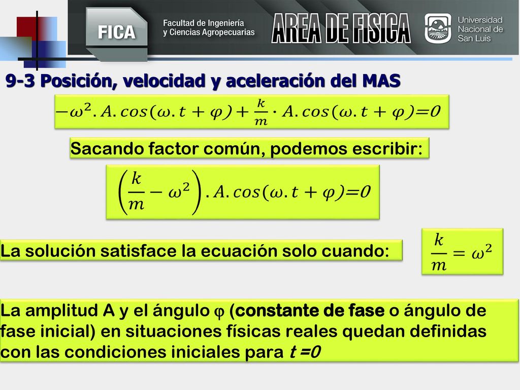AREA DE FISICA 9-3 Posición, velocidad y aceleración del MAS