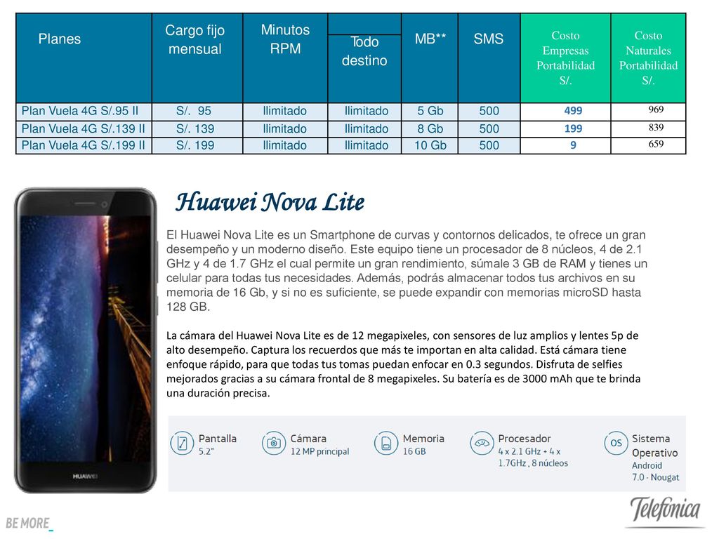 Huawei Nova Lite Planes Cargo fijo mensual Minutos RPM MB** SMS Todo