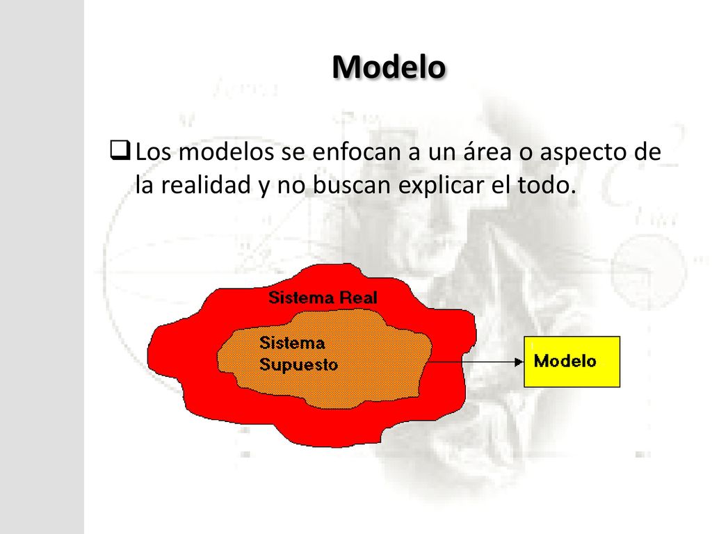 Modelo Los modelos se enfocan a un área o aspecto de la realidad y no buscan explicar el todo.