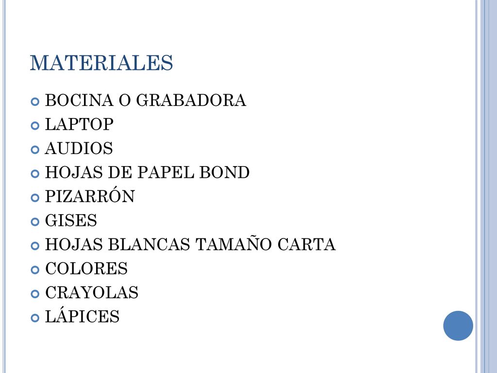 MATERIALES BOCINA O GRABADORA LAPTOP AUDIOS HOJAS DE PAPEL BOND