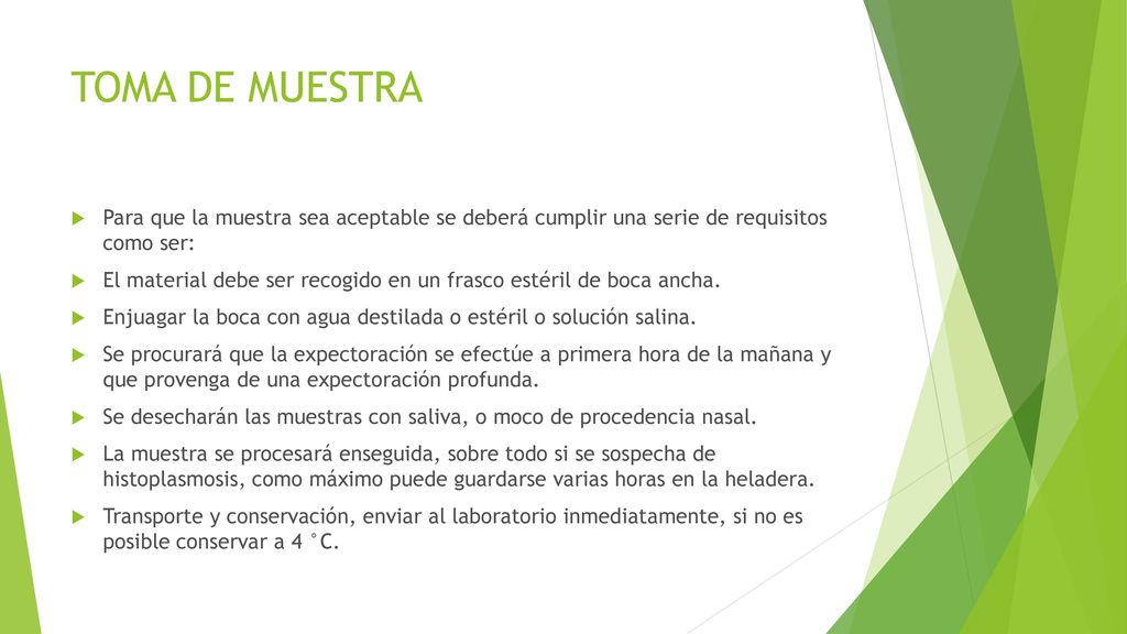 TOMA DE MUESTRA Para que la muestra sea aceptable se deberá cumplir una serie de requisitos como ser:
