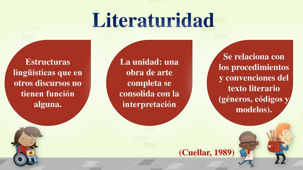 Literaturidad Se relaciona con los procedimientos y convenciones del texto literario (géneros, códigos y modelos).