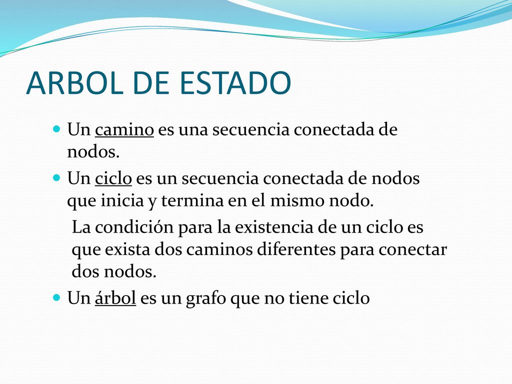 ARBOL DE ESTADO Un camino es una secuencia conectada de nodos.