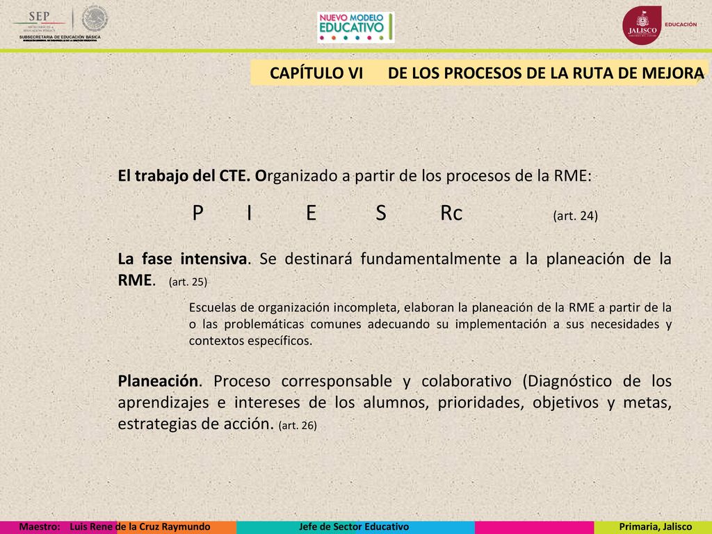 P I E S Rc (art. 24) CAPÍTULO VI DE LOS PROCESOS DE LA RUTA DE MEJORA