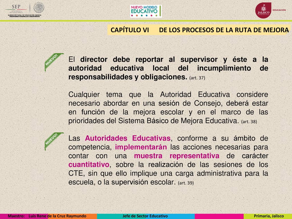 CAPÍTULO VI DE LOS PROCESOS DE LA RUTA DE MEJORA