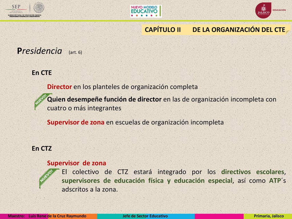Presidencia (art. 6) CAPÍTULO II DE LA ORGANIZACIÓN DEL CTE En CTE