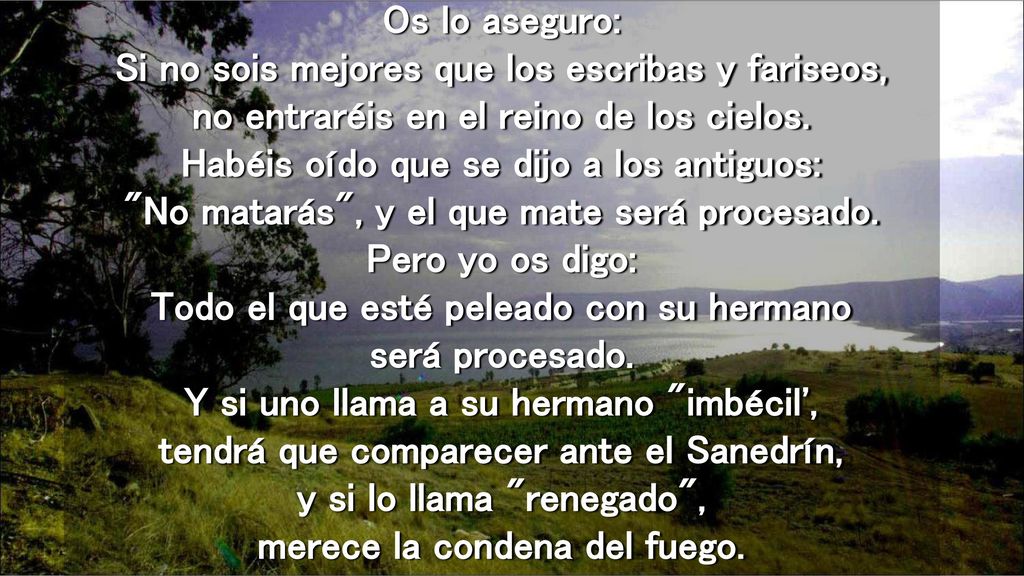 Os lo aseguro: Si no sois mejores que los escribas y fariseos, no entraréis en el reino de los cielos.