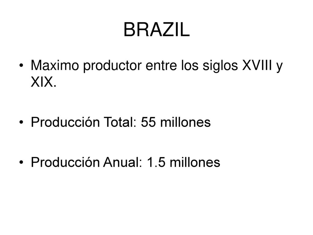BRAZIL Maximo productor entre los siglos XVIII y XIX.