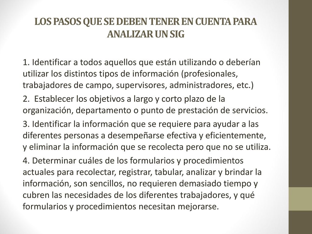 LOS PASOS QUE SE DEBEN TENER EN CUENTA PARA ANALIZAR UN SIG