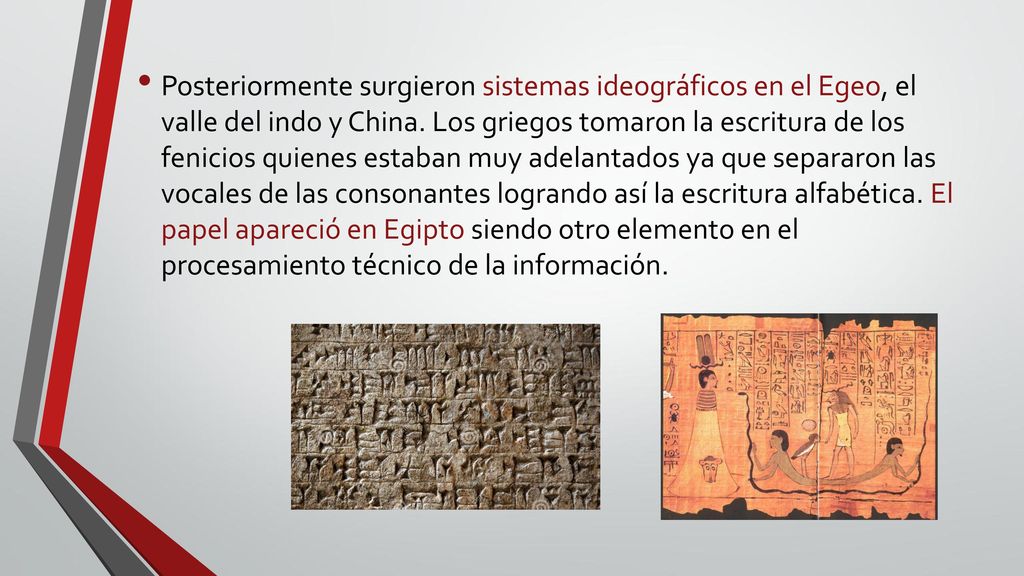 Posteriormente surgieron sistemas ideográficos en el Egeo, el valle del indo y China.