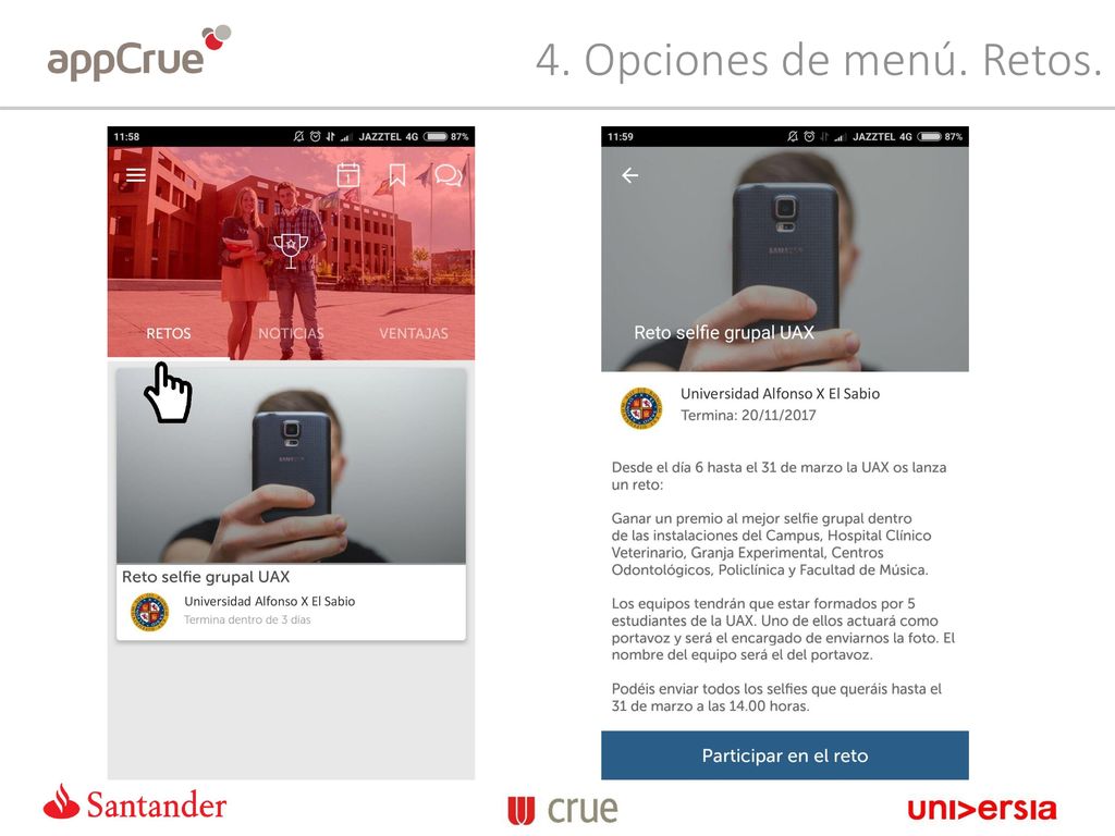 4. Opciones de menú. Retos. Universidad Alfonso X El Sabio