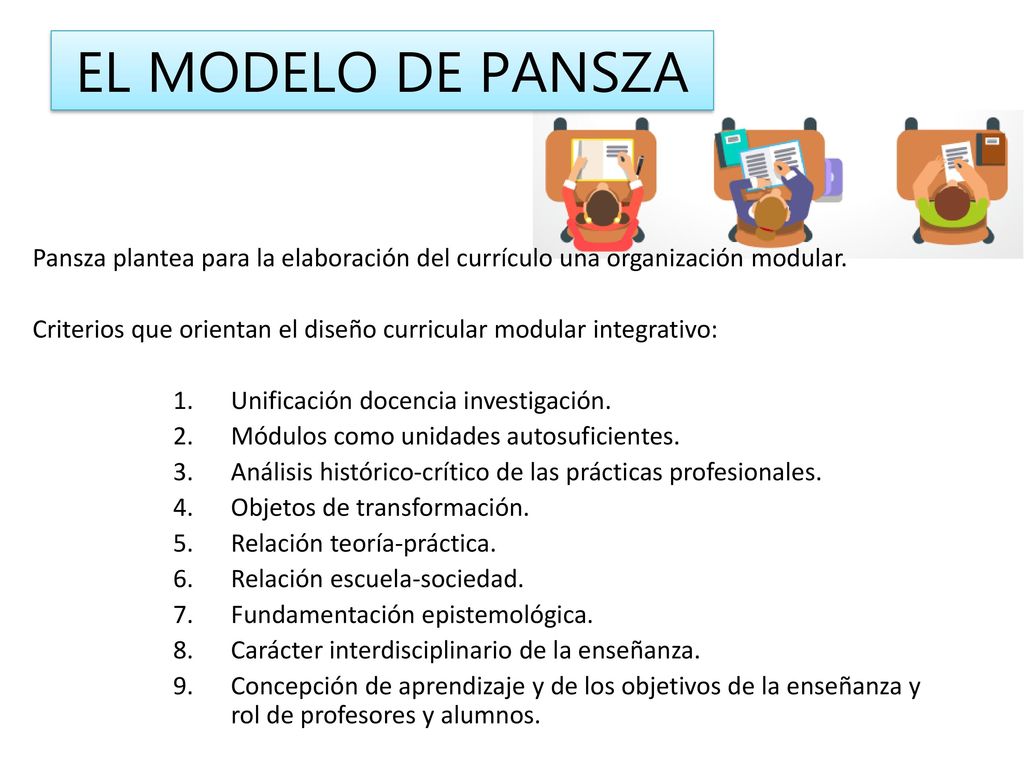EL MODELO DE PANSZA Pansza plantea para la elaboración del currículo una organización modular.