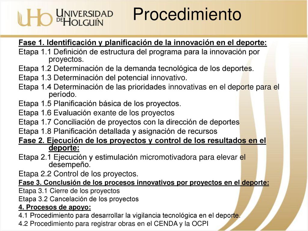 Procedimiento Fase 1. Identificación y planificación de la innovación en el deporte:
