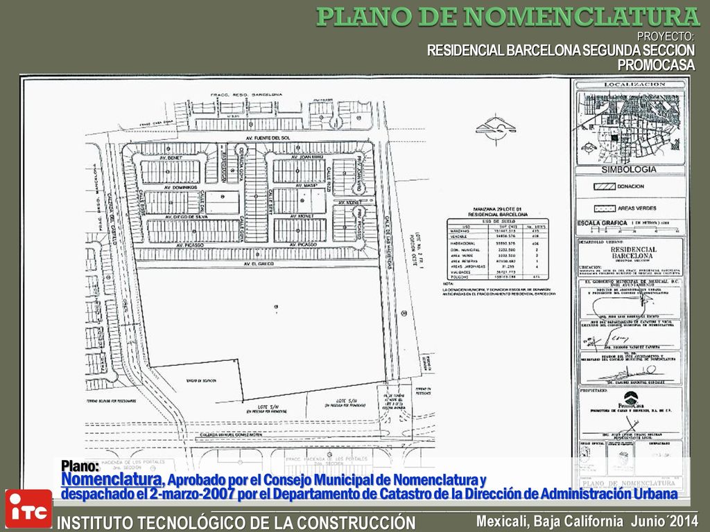 PLANO DE NOMENCLATURA PROYECTO: RESIDENCIAL BARCELONA SEGUNDA SECCION PROMOCASA. Plano: