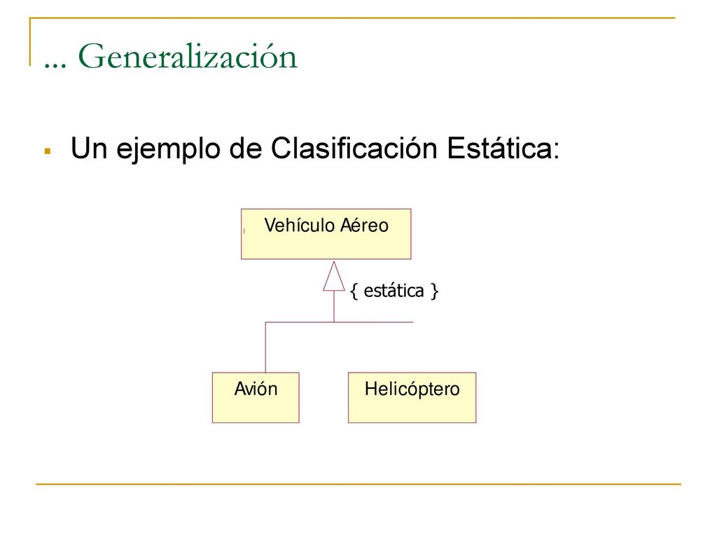 ... Generalización Un ejemplo de Clasificación Estática: { estática }